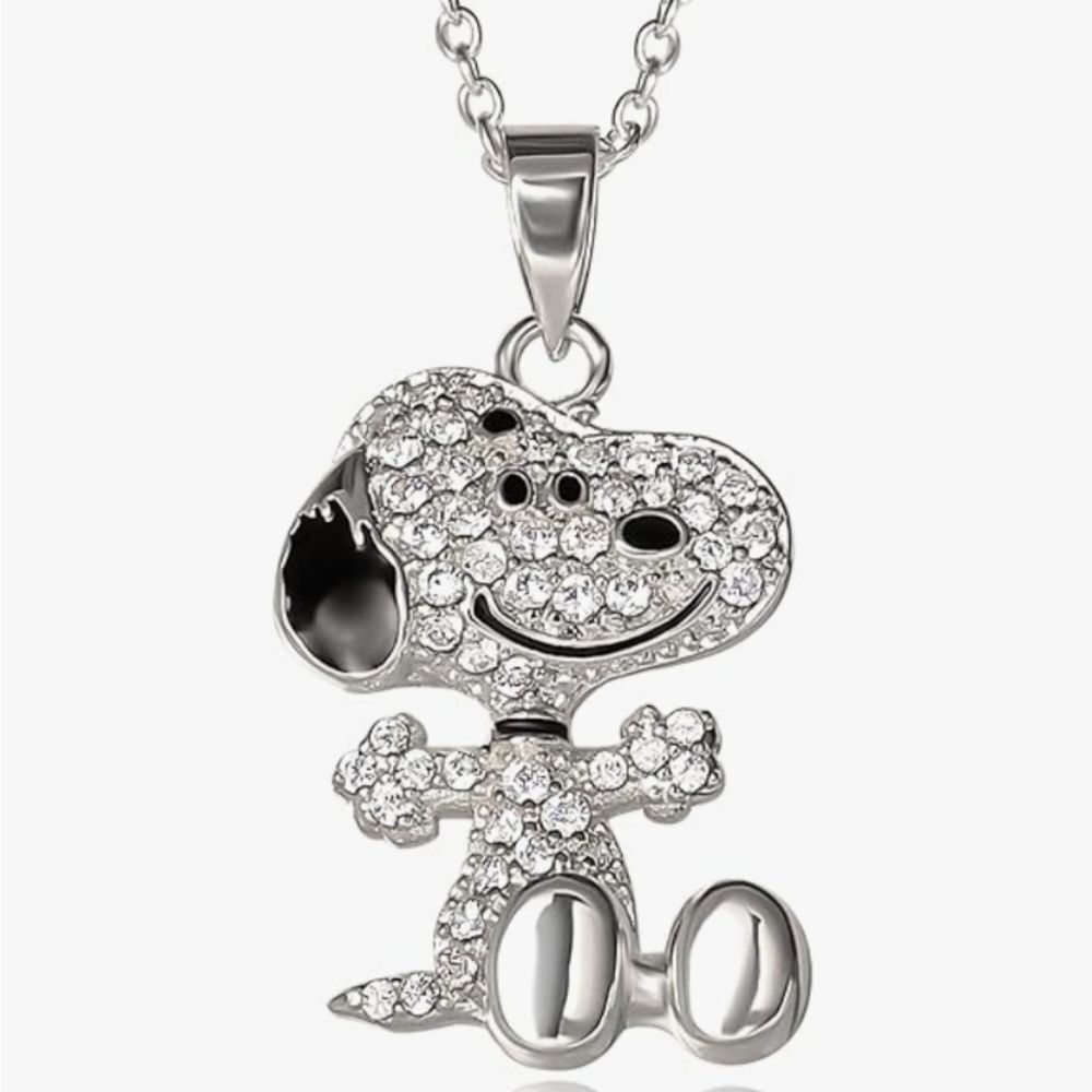 Peanuts Silver Flash Plated Pendant Necklace w/3D Paveβ Snoopy
